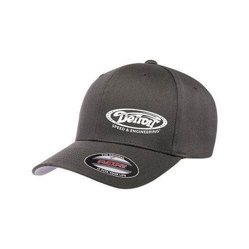 Detroit Speed White Logo Curved Bill Flexfit® Hat, Large/XL, Dark Grey