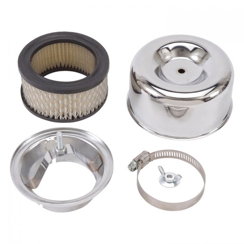 Edelbrock Air Filter Assembly, Chrome, 4 21/32 in. Diameter, 2 5/8 in. Inlet Diameter, 3.125 in. Filter Height, Each.