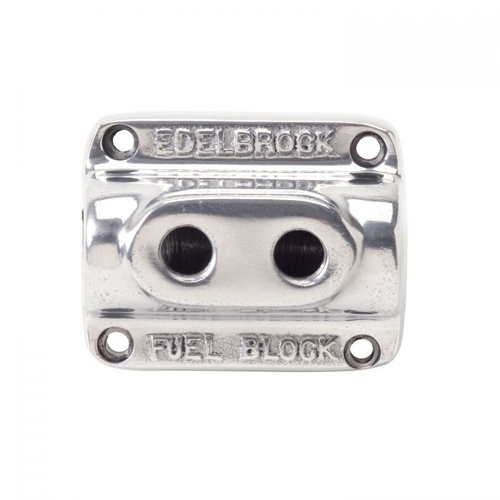 Edelbrock Fuel Distribution Block, Rectangle, Cast Aluminium, Polished, Single 3/8 in. Inlet, Dual 1/4 in. Outlets, Each