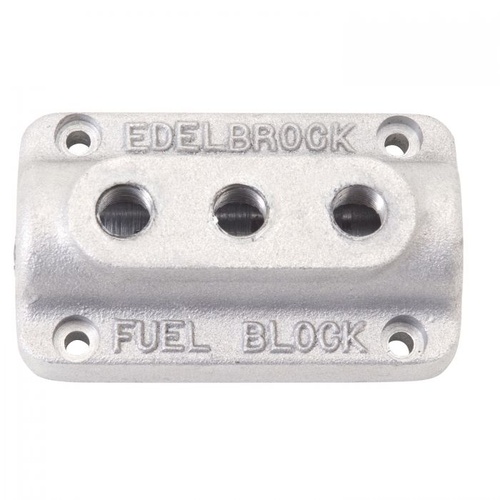 Edelbrock Fuel Distribution Block, Rectangle, Cast Aluminium, Natural, Single 3/8 in. Inlet, Triple 1/4 in. Outlets, Each