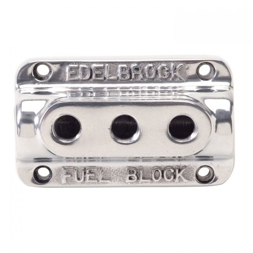 Edelbrock Fuel Distribution Block, Rectangle, Aluminium, Polished, Single 3/8 in. Inlet, Triple 1/4 in. Outlets, Each