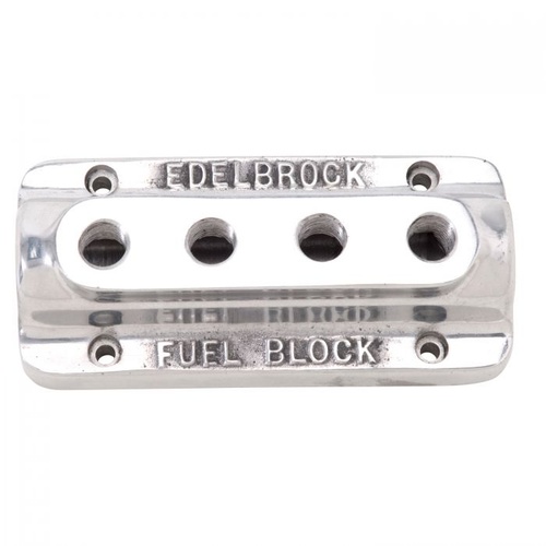 Edelbrock Fuel Distribution Block, Rectangle, Cast Aluminium, Polished, Single 3/8 in. Inlet, Quad 1/4 in. Outlets, Each