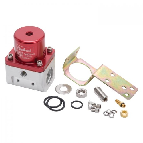 Edelbrock Fuel Pressure Regulator, Return, Inline, 5-10 psi, Aluminium, Red Anodized, Each