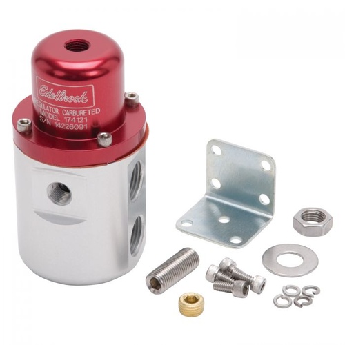 Edelbrock Fuel Pressure Regulator, Non-return, Inline, 5-10 psi, Aluminium, Red Anodized, Each