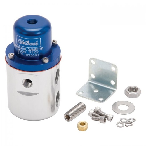 Edelbrock Fuel Pressure Regulator, Non-return, Inline, 5-10 psi, Aluminium, Blue Anodized, Each