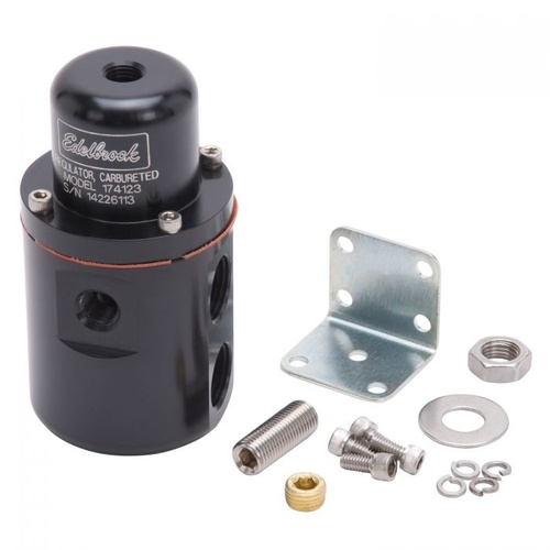 Edelbrock Fuel Pressure Regulator, Non-return, Inline, 5-10 psi, Aluminium, Black Anodized, Each