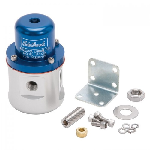 Edelbrock Fuel Pressure Regulator, Return, Inline, 5-10 psi, Aluminium, Blue Anodized, Each