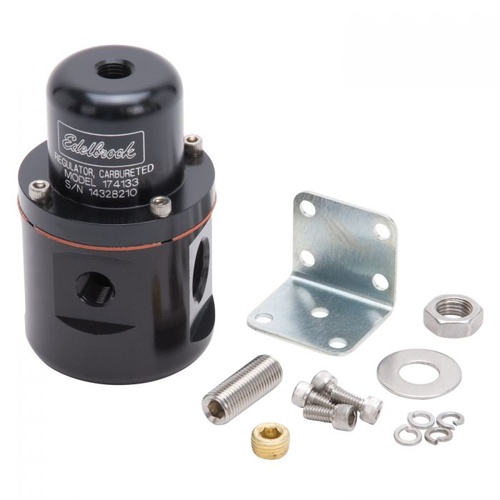 Edelbrock Fuel Pressure Regulator, Return, Inline, 5-10 psi, Aluminium, Black Anodized, Each