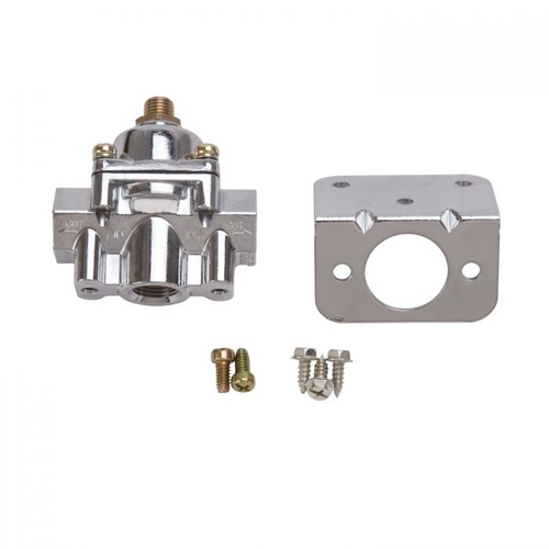 Edelbrock Fuel Pressure Regulator, Inline, 1-4 psi Range, Aluminium, Chrome, 3/8 in. NPT Female Threads, Each