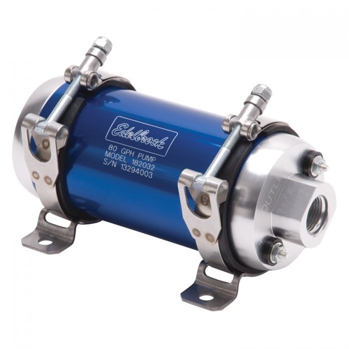 Edelbrock Fuel Pump, Quiet-Flo, Electric, 45 psi, 80 gph, -10 AN Female Threads Inlet/Outlet, Blue Anodized, Each