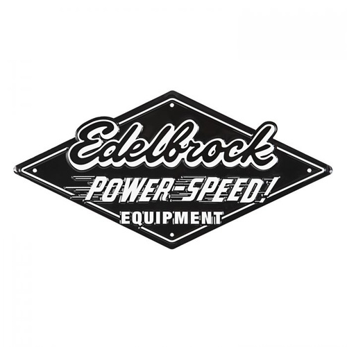 Edelbrock Sign, Diamond, Power-Speed! Logo, Tin, Black and White, 20.00 in Wide, 10.00 in. Tall, 4 Mounting Holes, Each
