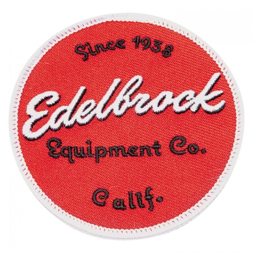 Edelbrock Patch, Iron-on or Sew-on, Red Background, White Trim, Since 1938 Logo, 3.50 in. Width, 3.50 in. Length, Each