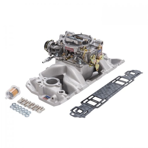 Edelbrock Carburetor and Manifold Combo, Performer Air-Gap Manifold, 650 cfm AVS2 Carb, For Chevrolet, Small Block, Kit