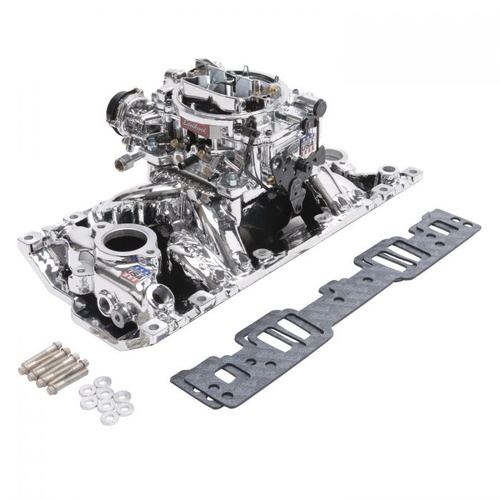 Edelbrock Carburetor and Manifold Combo, Performer RPM Air-Gap Vortec Manifold, 800 cfm AVS2 Carb, EnduraShine, For Chevrolet, Vortec, 5.0L, 5.7L