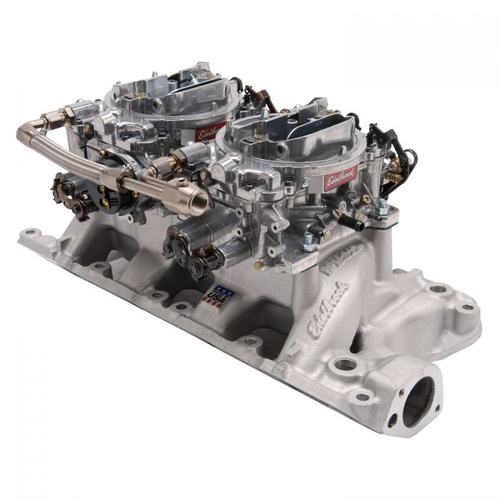 Edelbrock Carburetor and Manifold Combo, Performer RPM Air-Gap Dual Quad Manifold, 500 cfm AVS2 Carbs, For Ford, 289, 302, Kit