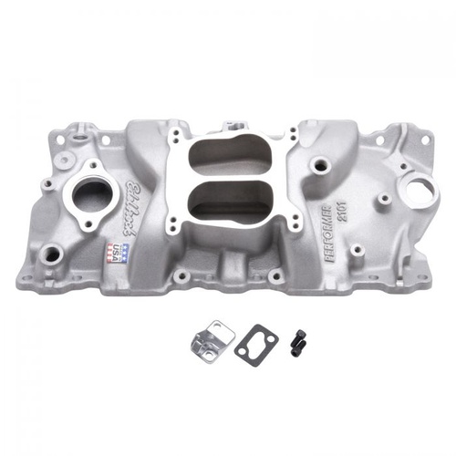 Edelbrock Intake Manifold, Performer, Dual Plane, Aluminium, Natural, Square/Spread Bore Flange, For Chevrolet, Small Block, Each