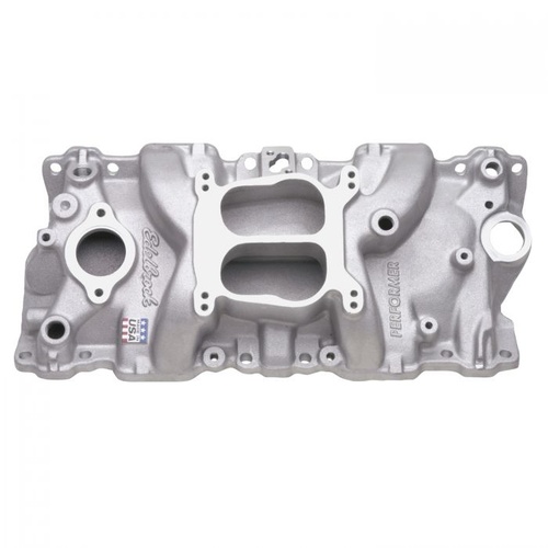 Edelbrock Intake Manifold, Performer, Dual Plane, Aluminium, Natural, Square/Spread Bore Flange, For Chevrolet, 5.0/5.7L, Each