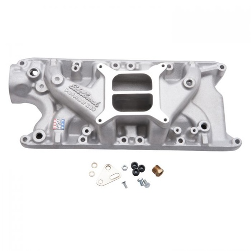 Edelbrock Intake Manifold, Performer, Dual Plane, Aluminium, Natural, 4-Barrel, Square Bore, For Ford, 260, 289, 302, Each