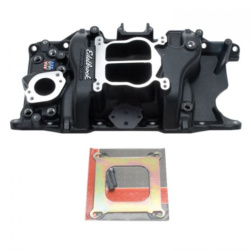 Edelbrock Intake Manifold, Performer, Dual Plane, Aluminium, Black, 4-barrel Mounting, Non EGR, For Chrysler, Small Block