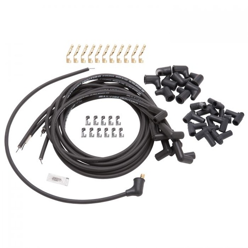 Edelbrock Spark Plug Wires, Max-Fire Ultra Spark, Spiral Core, 500 ohms, 8.5mm, Black, 90 Degree Boots, Universal, Set