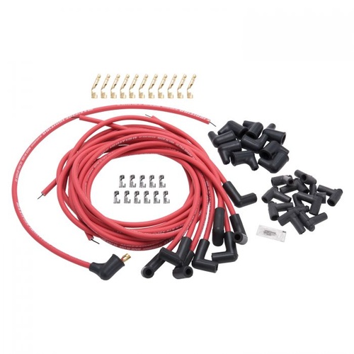Edelbrock Spark Plug Wires, Max-Fire Ultra Spark, Spiral Core, 50 ohms, 8.5mm, Red, 90 Degree Boots, Universal, Set
