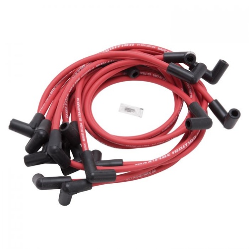 Edelbrock Spark Plug Wires, Max-Fire Ultra Spark, Spiral Core, 50 ohms, 8.5mm, Red, 90 Degree Boots, GM V8, SB, Set