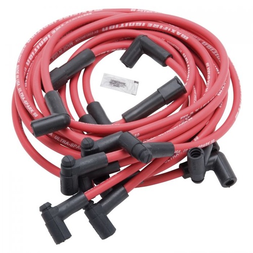 Edelbrock Spark Plug Wires, Max-Fire Ultra Spark, Spiral Core, 50 ohms, 8.5mm, Red, HEI, GM V8, SB, Set
