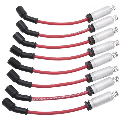 Edelbrock Spark Plug Wires, Max-Fire Ultra-Spark 50, Spiral Core, 50 ohms, 8.5mm, Red, For Buick, For Cadillac, For Chevrolet, For GMC, For Hummer, Fo