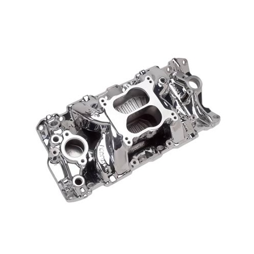 Edelbrock Intake Manifold, Performer Air-Gap, Dual Plane, EnduraShine, Square/Spread Bore, For Chevrolet, Small Block, Each