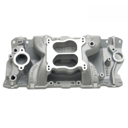 Edelbrock Intake Manifold, Performer Air-Gap, Dual Plane, Aluminium, Natural, Square/Spread Bore, For Chevrolet, 5.0L, 5.7L, Each