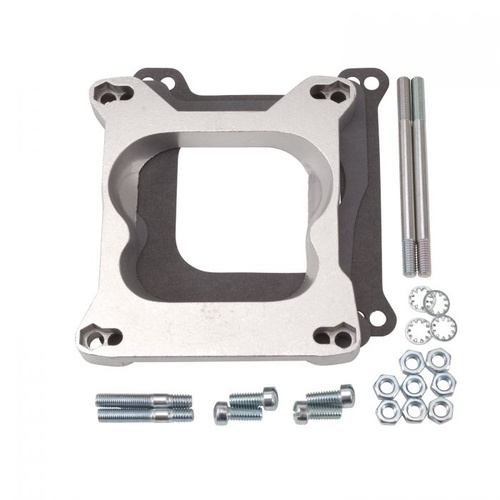 Edelbrock Carburetor Adapter, Open Center, Spread Bore Carb To Square Bore 4-Barrel Manifold, 0.750 in. Thick, Kit