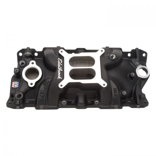 Edelbrock Intake Manifold, Performer EPS, Dual Plane, Aluminium, Black, Square Bore, For Chevrolet, Small Block, Each