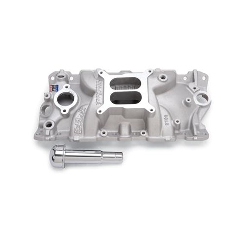Edelbrock Intake Manifold, Performer EPS, Dual Plane, Aluminium, Polished, Square Bore, For Chevrolet Small Block, Each
