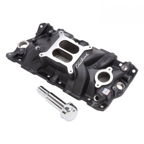 Edelbrock Intake Manifold, Performer EPS, Dual Plane, Aluminium, Black Powdercoat, Square Bore, For Chevrolet, Small Block, Each