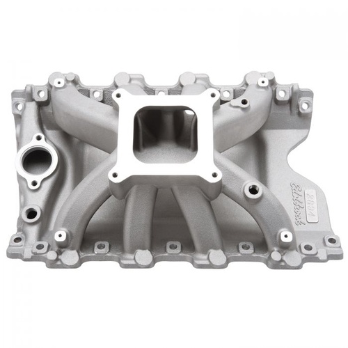 Edelbrock Intake Manifold, Victor Jr, Single Plane, Carbureted, Square Bore, Aluminium, Natural, VN Heads, For Holden, Each