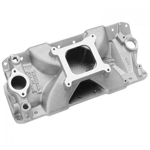 Edelbrock Intake Manifold, Victor Jr. CNC, Port Matched, Single Plane, Aluminium, Natural, Square Bore, For Chevrolet, Small Block, Each