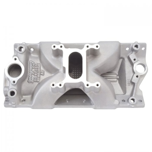 Edelbrock Intake Manifold, Victor Jr., Single Plane, Aluminium, Natural, 2-Barrel, For Chevrolet, Small Block, Each