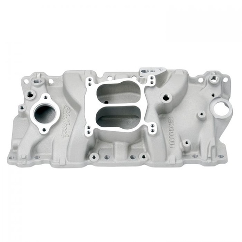 Edelbrock Intake Manifold, Performer, Dual Plane, Aluminium, Natural, Square/Spread Bore, For Chevrolet, Small Block, Each