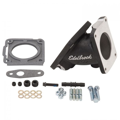 Edelbrock Throttle Body Adapter, For Manifolds PN[3821/7126], Black Mini Texture Powdercoating, Street Legal