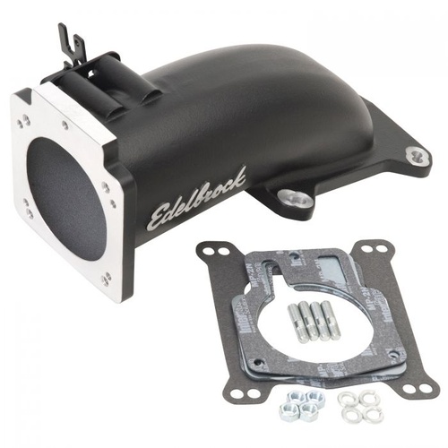 Edelbrock Throttle Body Elbow, Ultra Low Profile, Aluminium, Black, 90mm Throttle Body to Square-Bore Flange, For Ford, Each