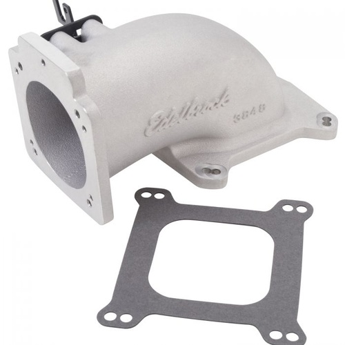 Edelbrock Throttle Body Elbow, Low Profile, Aluminium, 90mm Throttle Body to Square-Bore Flange, For Ford 5.0L, GM LS1, Each