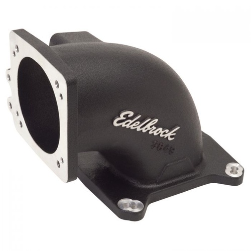 Edelbrock Throttle Body Intake Elbow, High Flow, Aluminium, Black, 95mm Throttle Body to Square-Bore Flange, For Ford, Each