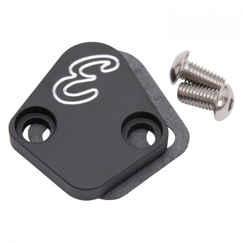 Edelbrock Fuel Pump Block-Off Plate, BBC, Billet Aluminium, Black Anodized, For Chevrolet, Each