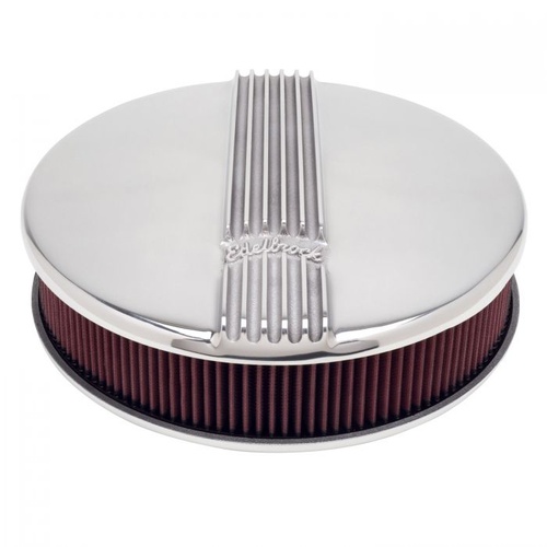 Edelbrock Air Cleaner Assembly, Classic Series, 14 in. Round, Aluminium, Polished, Logo, 3.900 in. Height, Each