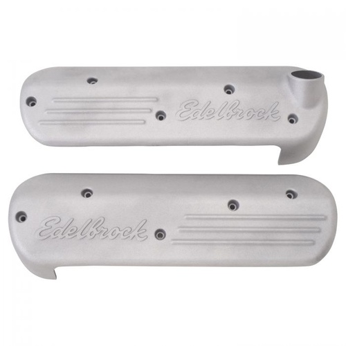 Edelbrock Ignition Coil Covers, Aluminium, Natural, Logo, For Chevrolet, 4.8L, 5.3L, 6.0L, Pair