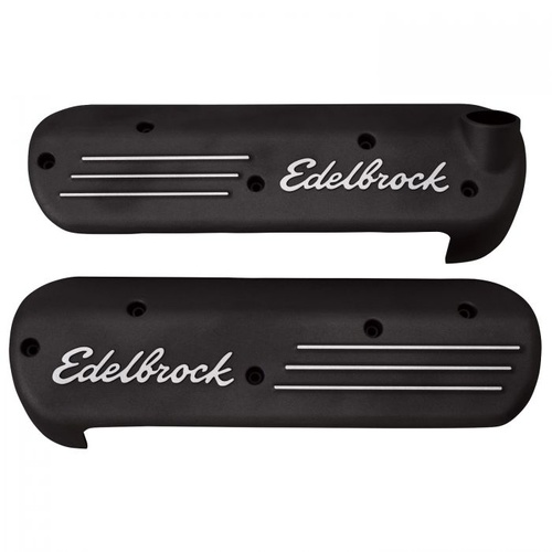 Edelbrock Ignition Coil Covers, Aluminium, Black Powdercoated, Logo, For Chevrolet, 4.8L, 5.3L, 6.0L, Pair