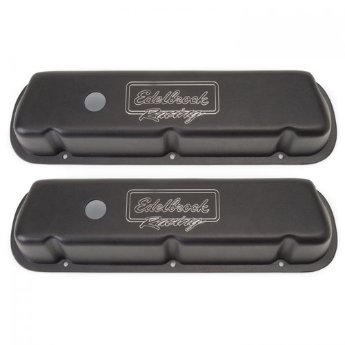 Edelbrock Valve Covers, Victor, Low, Aluminium, Black, Racing Logo, For Ford, 289, 302, 351W, (Except Boss), Pair
