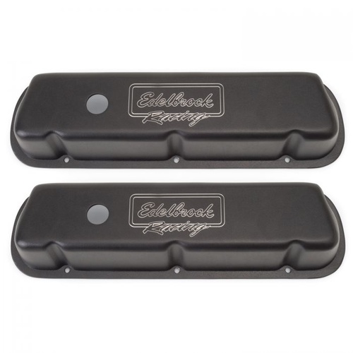 Edelbrock Valve Covers, Victor, Low, Aluminium, Black, Racing Logo, For Ford, 289, 302, 351W, (Except Boss), Pair