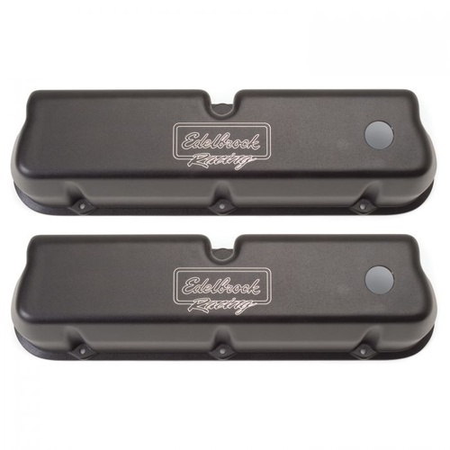 Edelbrock Valve Covers, Victor, Tall, Aluminium, Black, Racing Logo, For Ford, Small Block Windsor (Except Boss)