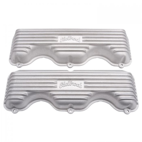 Edelbrock Valve Covers, Classic Series, Stock Height, Cast Aluminium, Satin, Logo, For Chevrolet, Big Block W, Pair